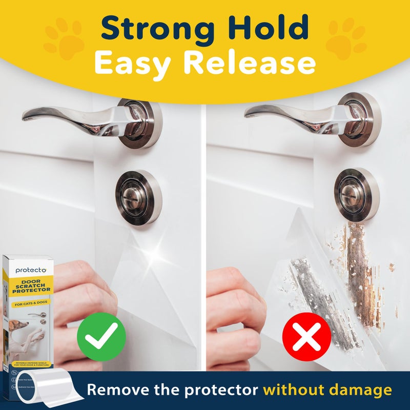 PROTECTO Cat & Dog Scratch Door Protector with Utility Knife - 60" x 8" Clear Wall Protector for Pet Scratching - Sticky and Self-Adhesive Deterrent Vinyl Surface - Easy Customization & Installation - Image 4
